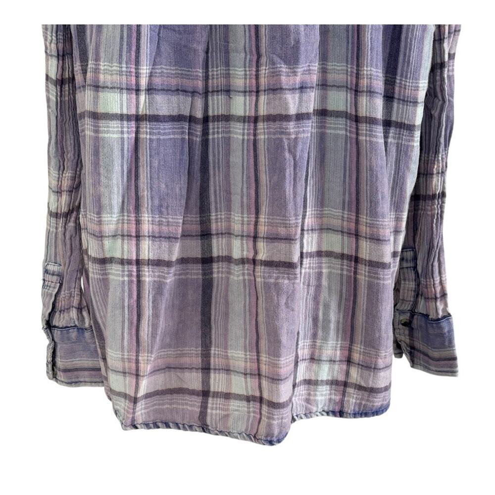 FREE PEOPLE Washed Away Plaid Pullover Top Purple Flannel Asymmetrical Size L - Picture 10 of 12